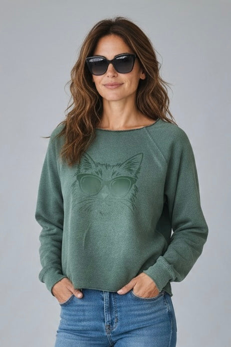 Cool Cat - Tonal Dark Green 'Hand-Cut' Sweatshirt