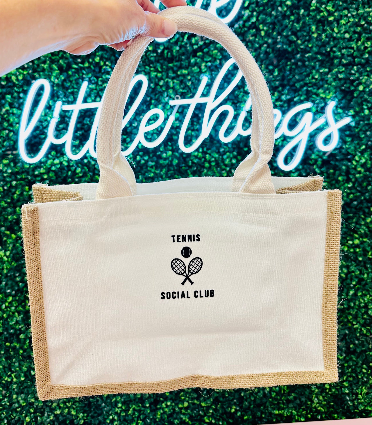 Tennis Social Club Burlap Tote