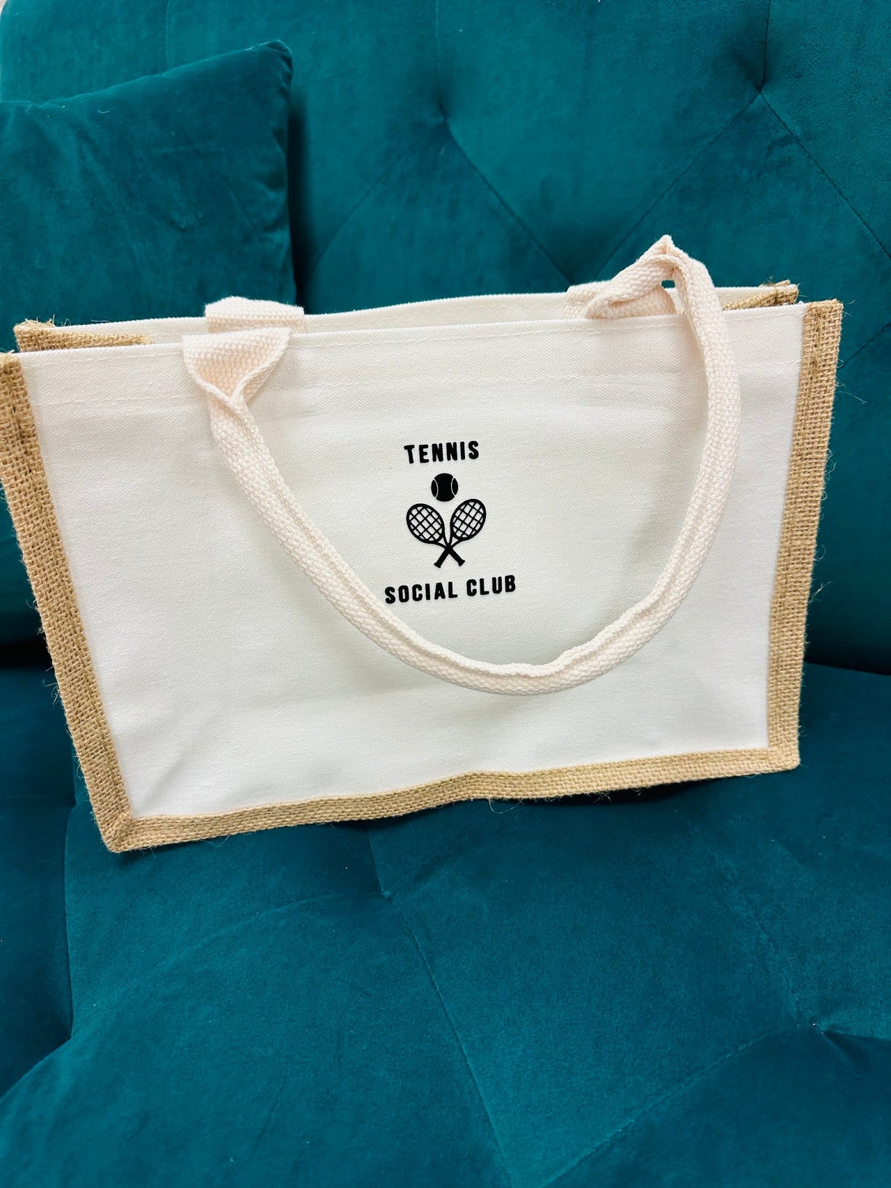 Tennis Social Club Burlap Tote