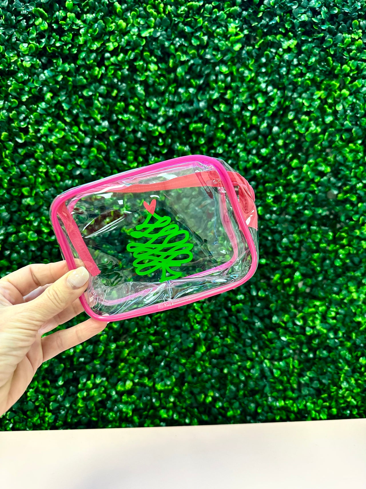 Christmas Tree - hot pink/clear cosmetic bag