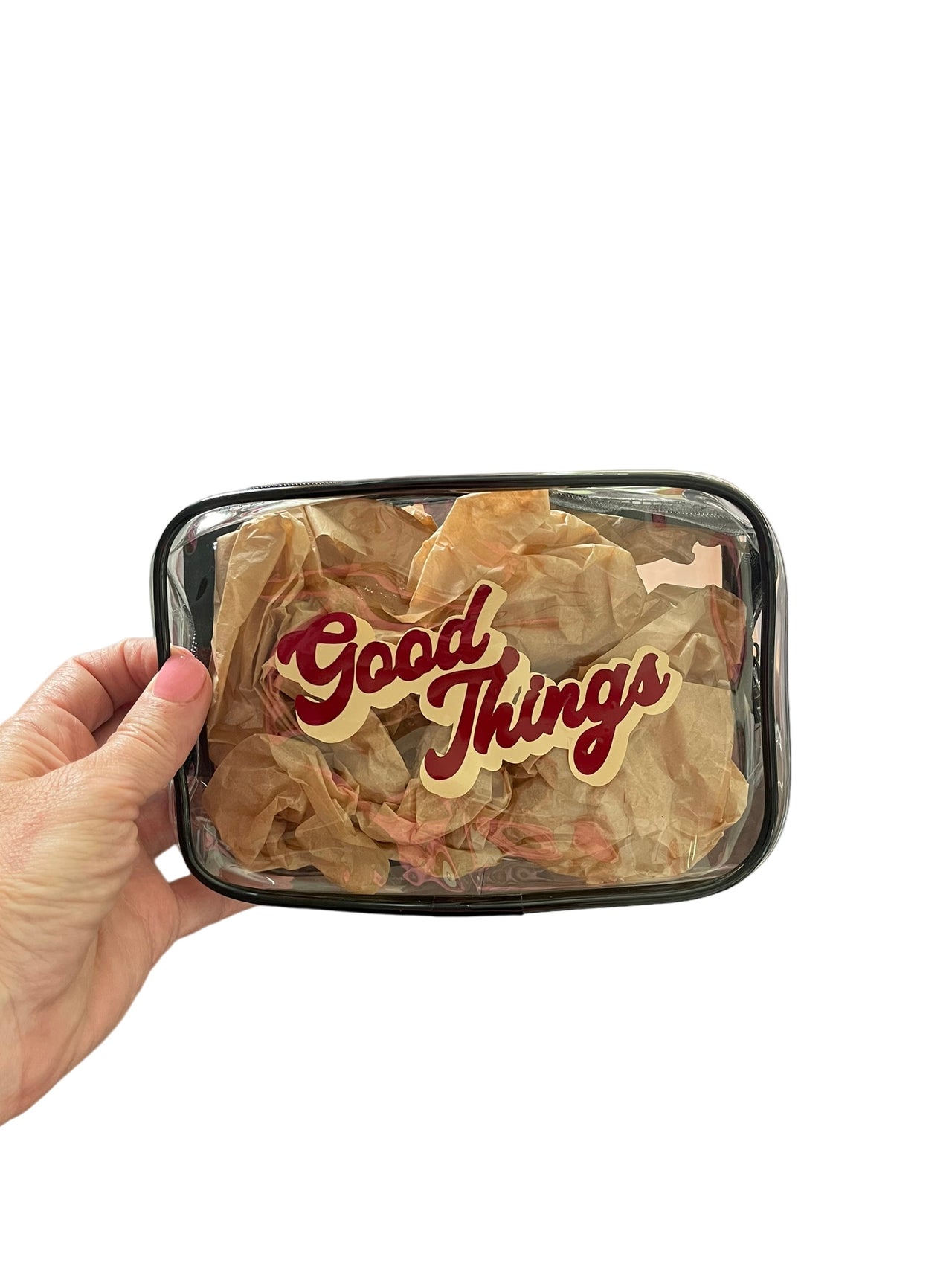 Good Things (Maroon/Tan) - clear cosmetic bag