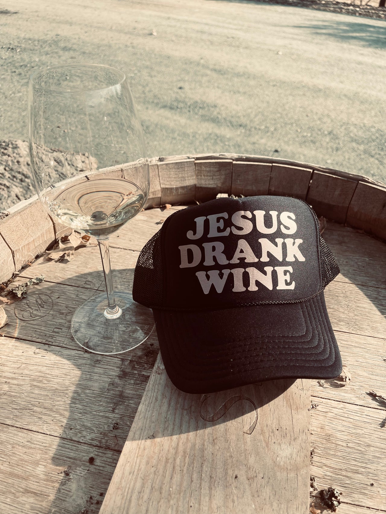 Jesus Drank Wine Black/Rose Gold Trucker